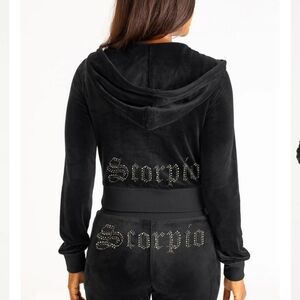 Juicy Couture Velour Black Tracksuit Scorpio Zodiac Set Hoodie & Pants Size M